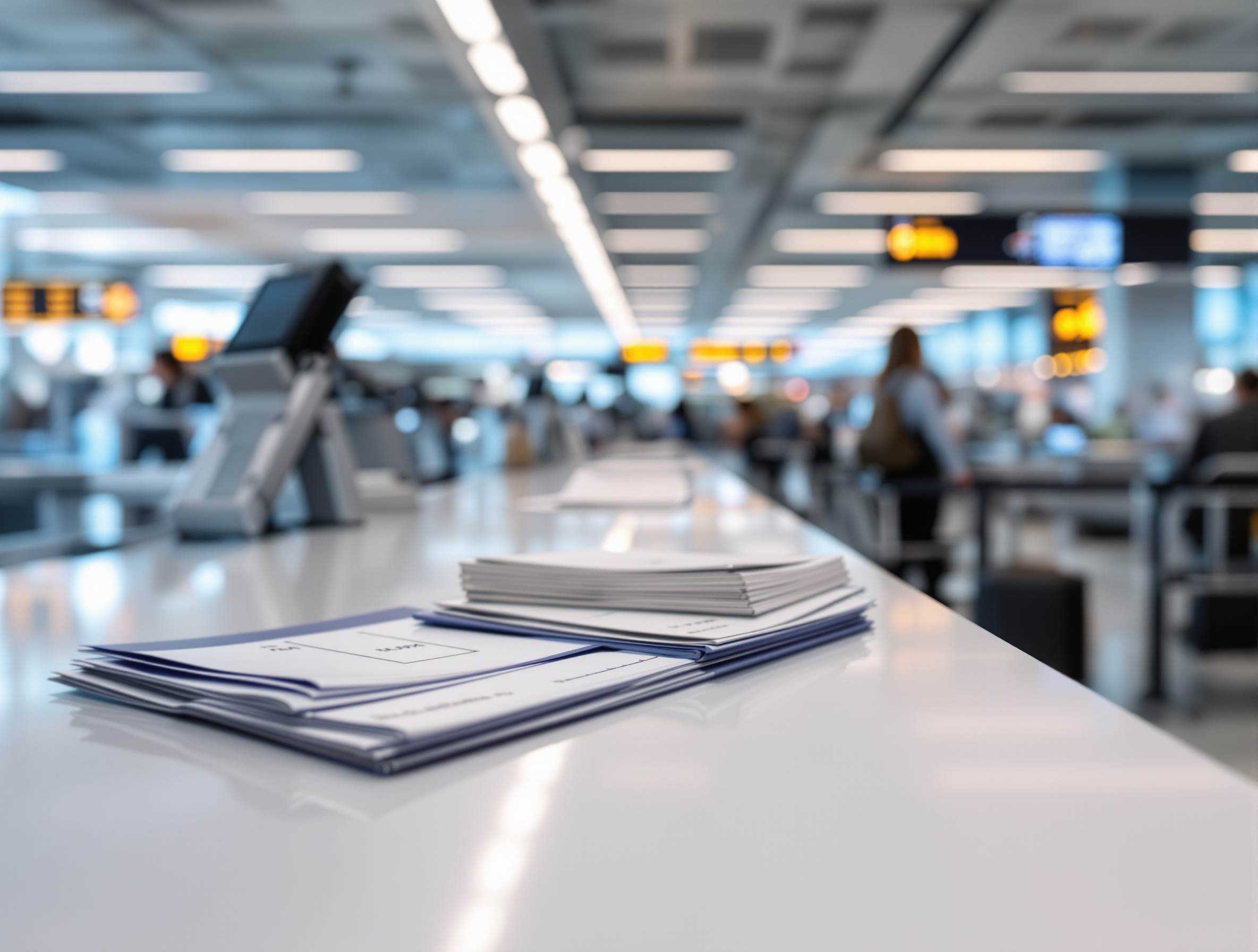 공항 체크인 카운터와 수하물 태그